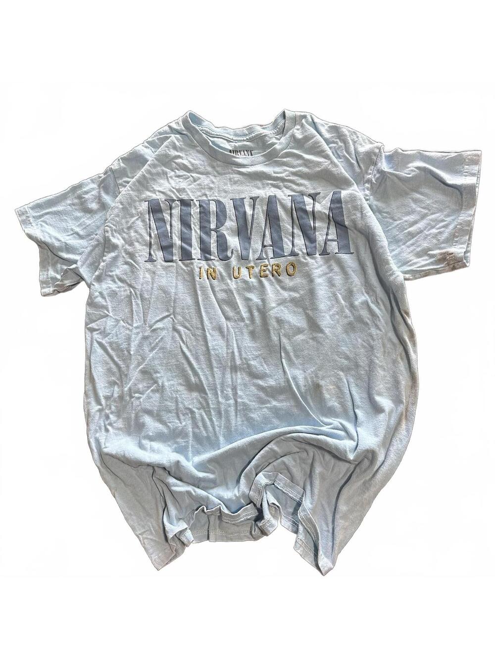 Nirvana In Utero Graphic T-Shirt Large Light Blue Cotton